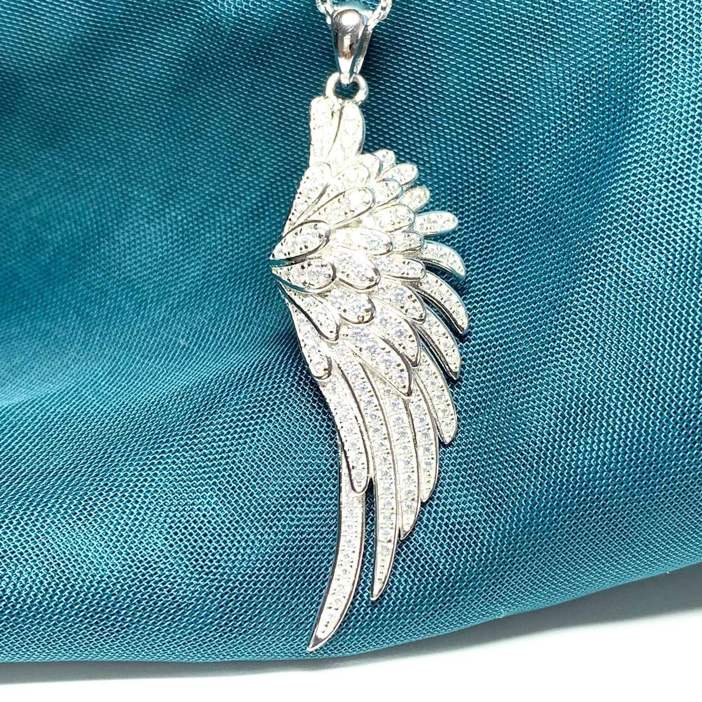 Cubic zirconia angle wing necklace pendent