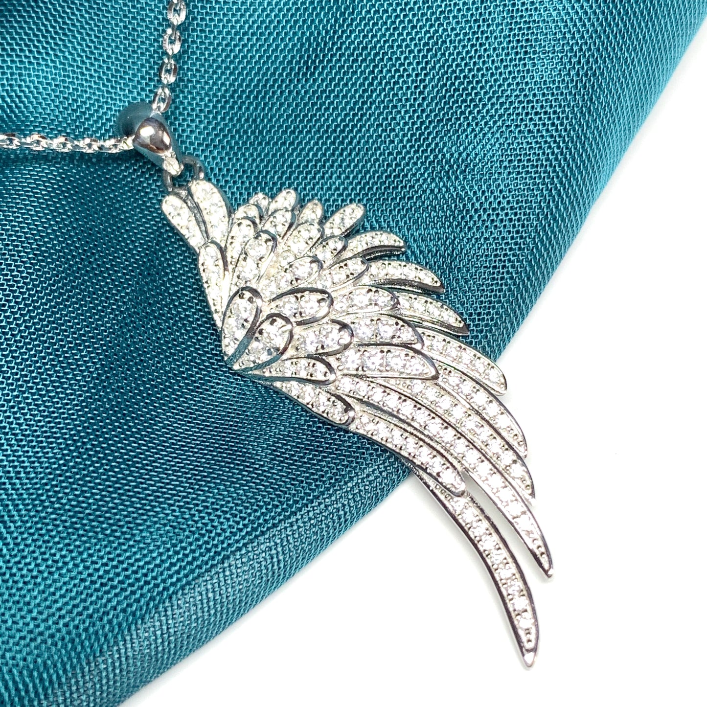 Cubic zirconia angle wing necklace pendent