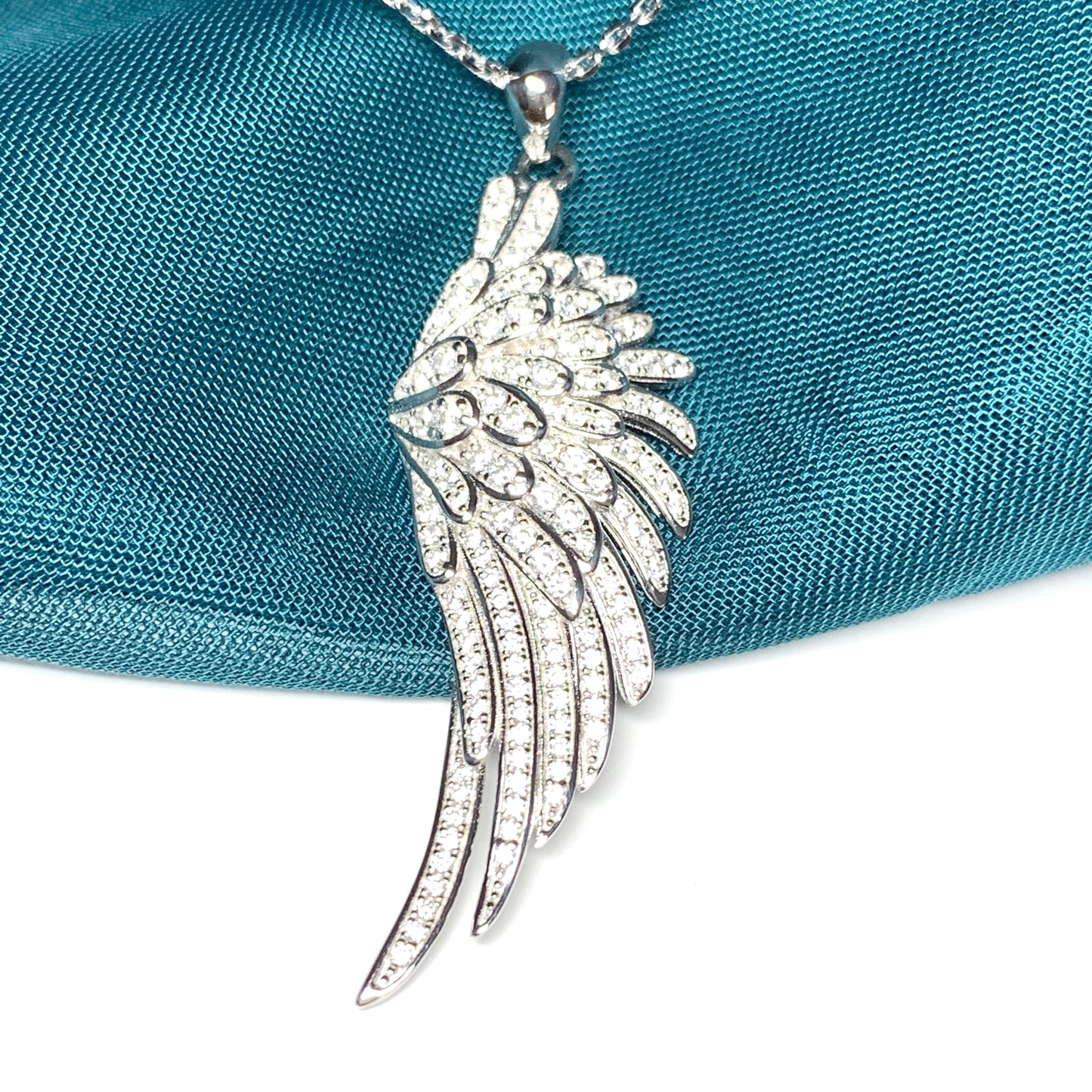 Cubic zirconia angle wing necklace pendent