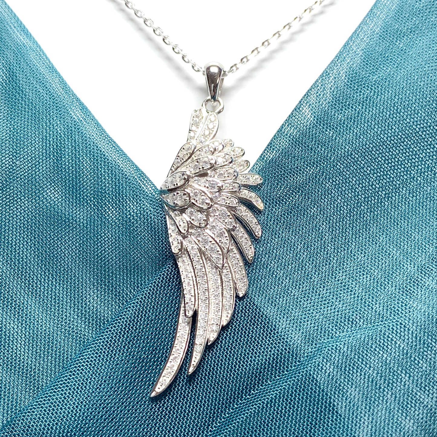 Cubic zirconia angle wing necklace pendent