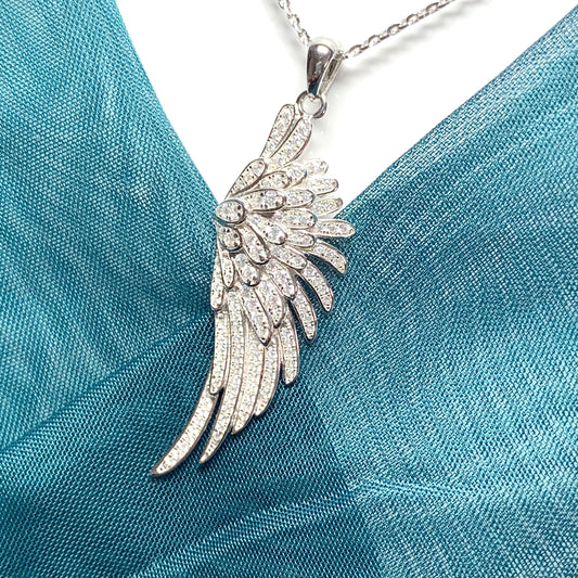 Cubic zirconia angle wing necklace pendent