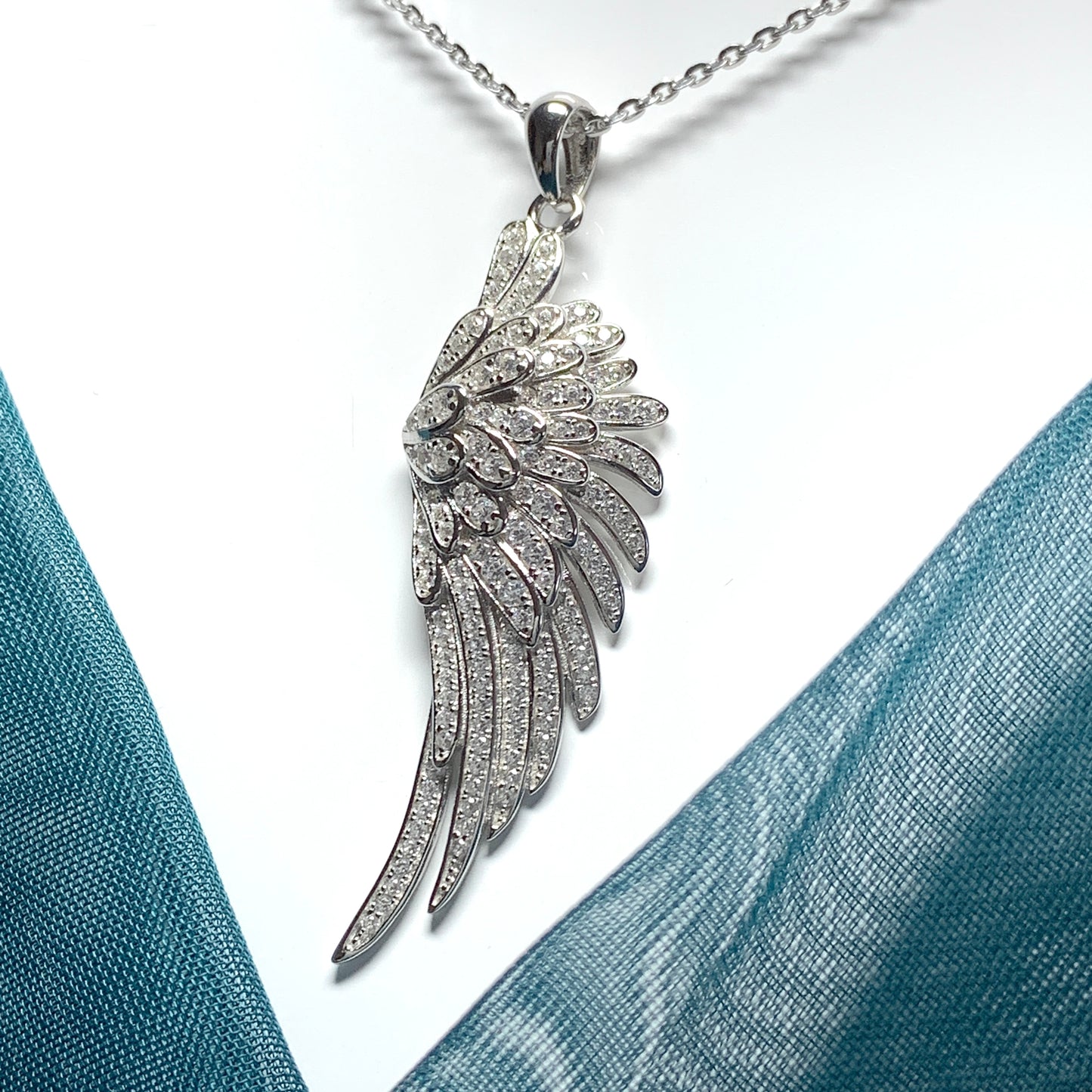 Cubic zirconia angle wing necklace pendent
