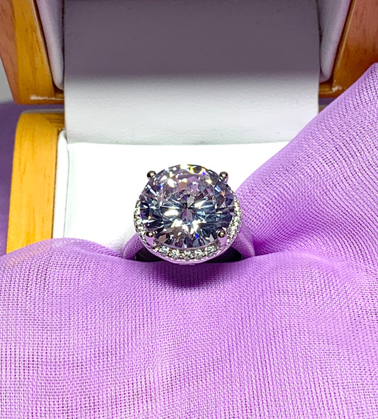 Ladies cubic zirconia round sterling silver large cocktail ring