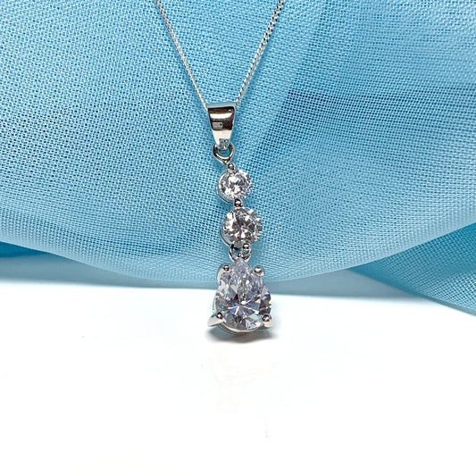 Cubic zirconia trilogy sterling silver necklace