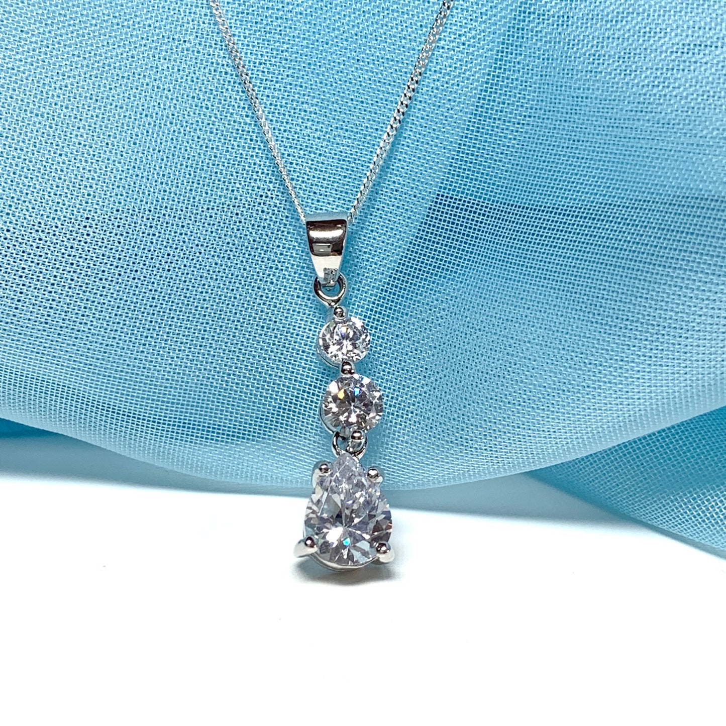 Cubic zirconia trilogy sterling silver necklace