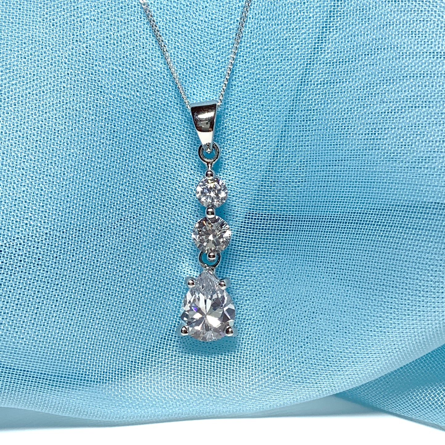 Cubic zirconia trilogy sterling silver necklace