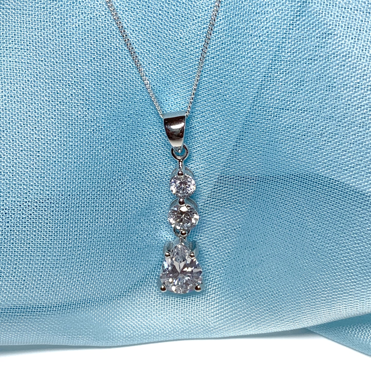 Cubic zirconia trilogy sterling silver necklace