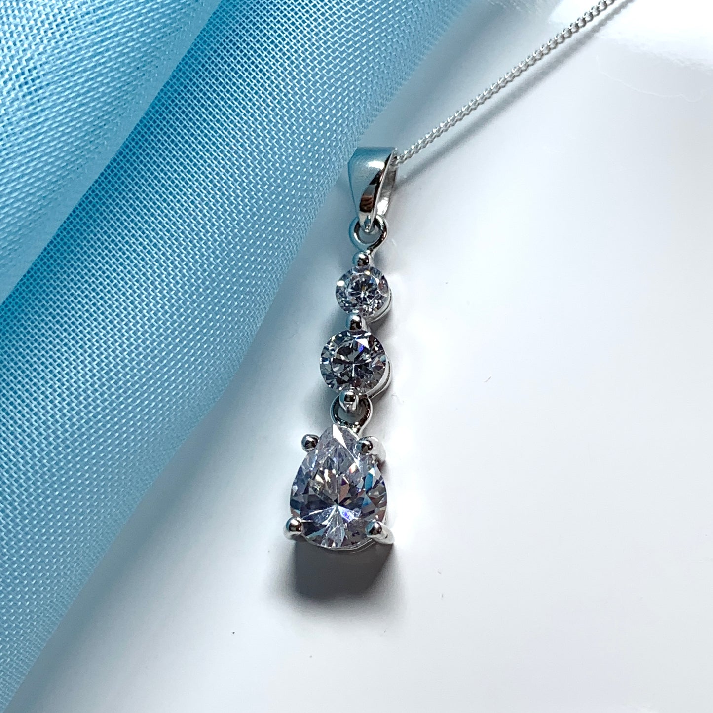 Cubic zirconia trilogy sterling silver necklace