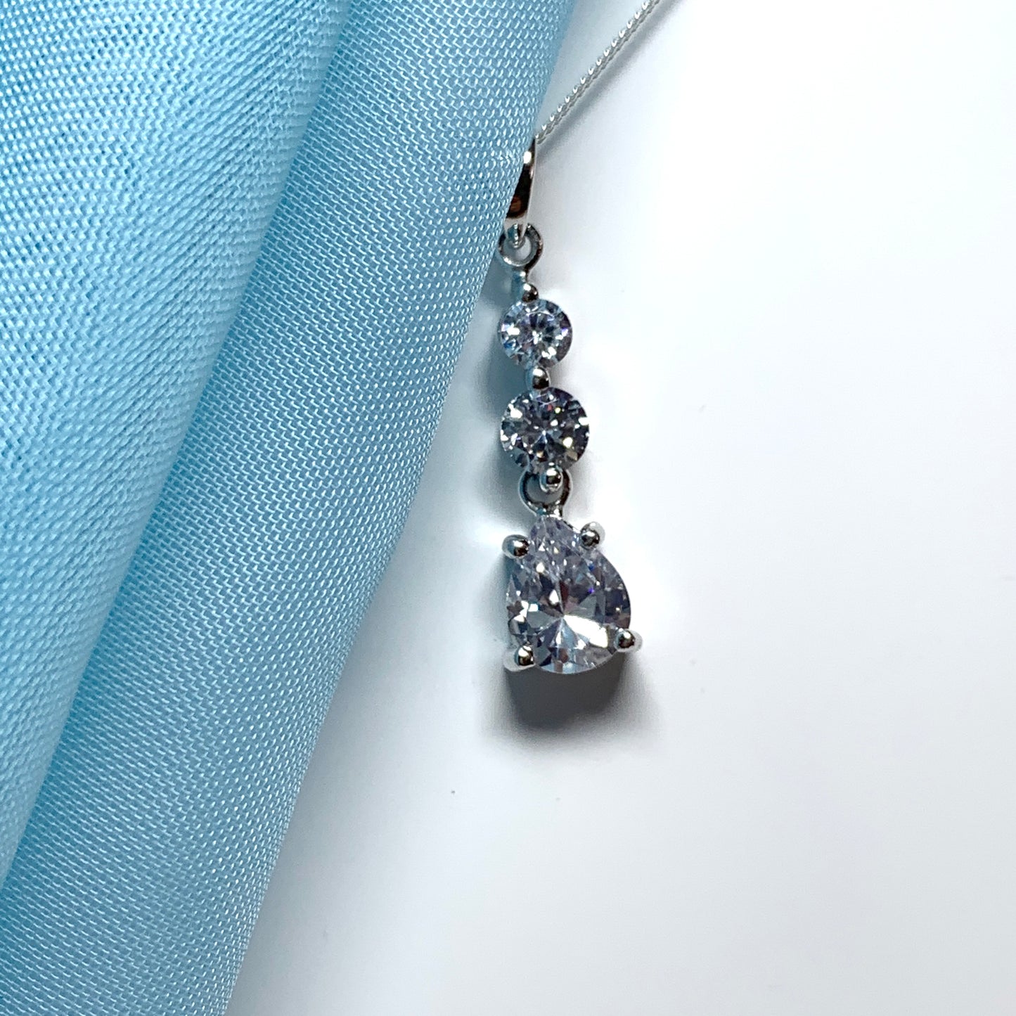 Cubic zirconia trilogy sterling silver necklace