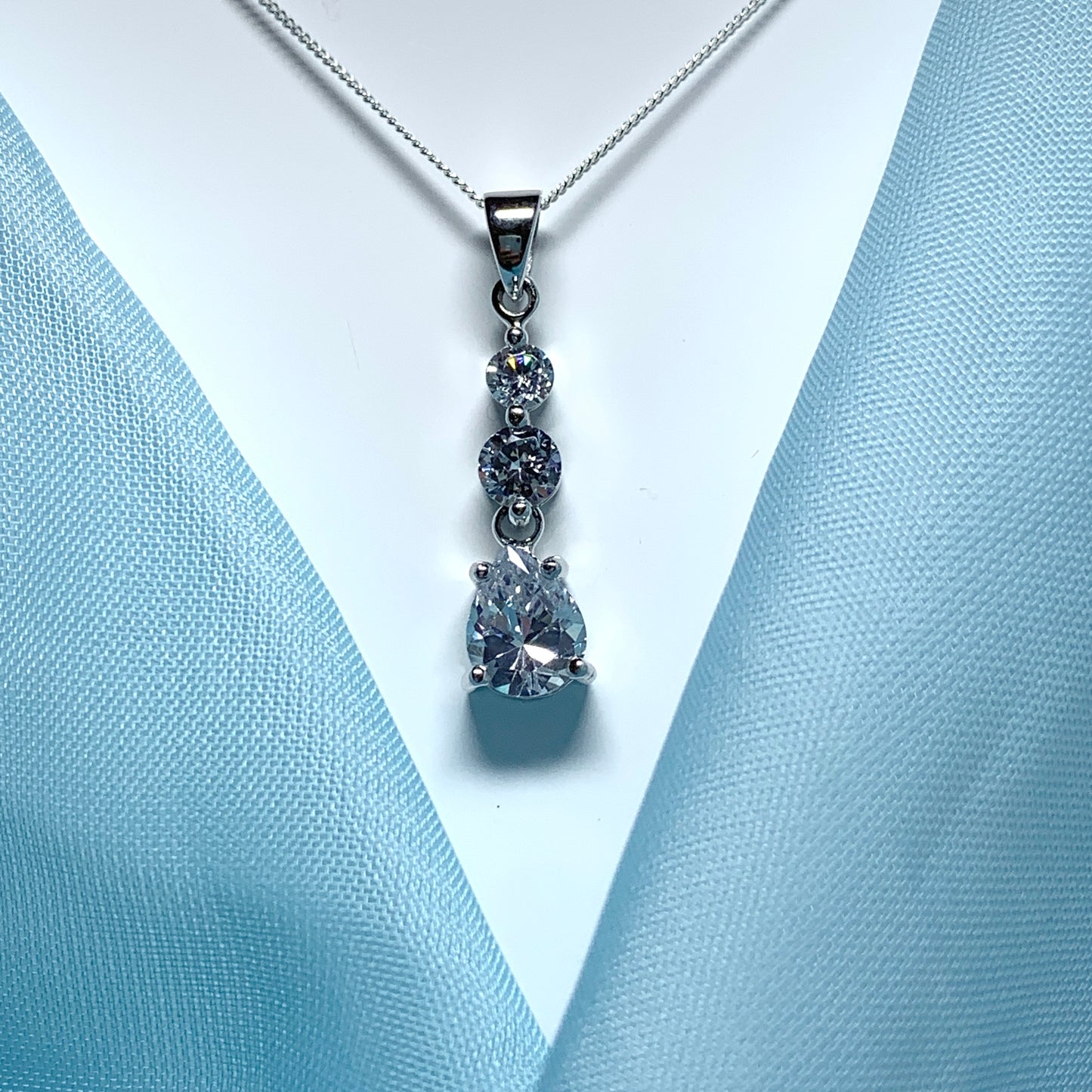 Cubic zirconia trilogy sterling silver necklace