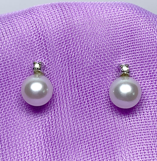 Cultured pearl and diamond stud earrings white gold