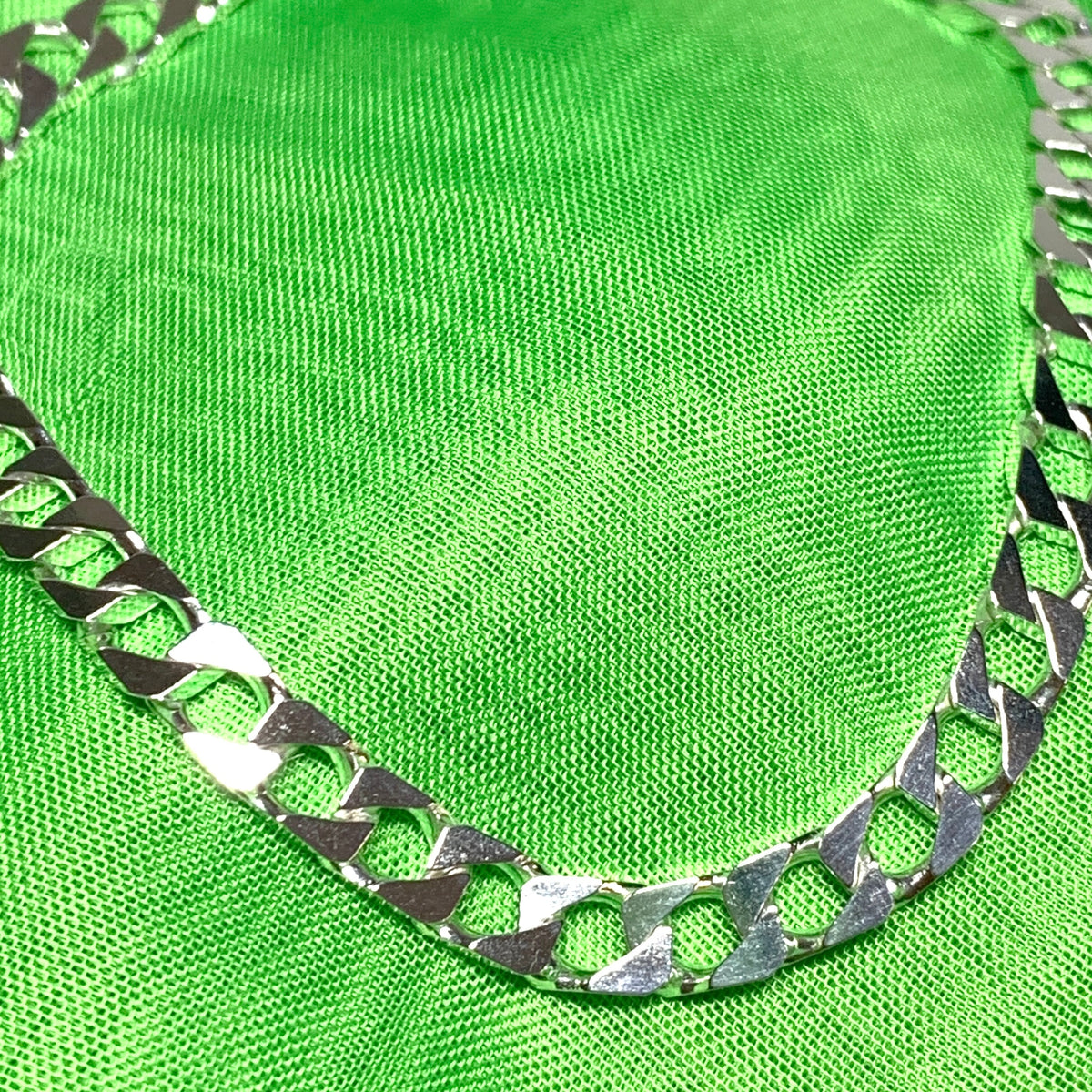 Square curb solid silver necklace