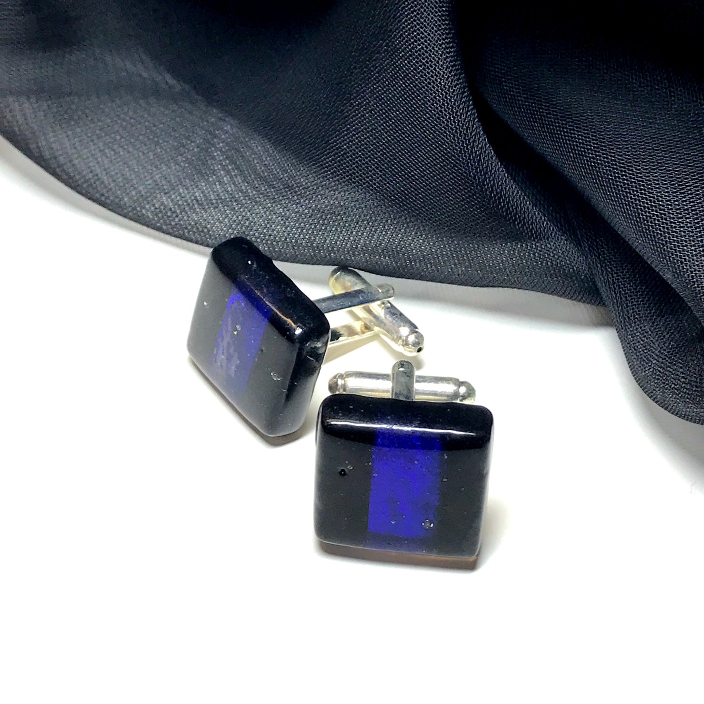 Dark Blue Black Murano Glass Cufflinks