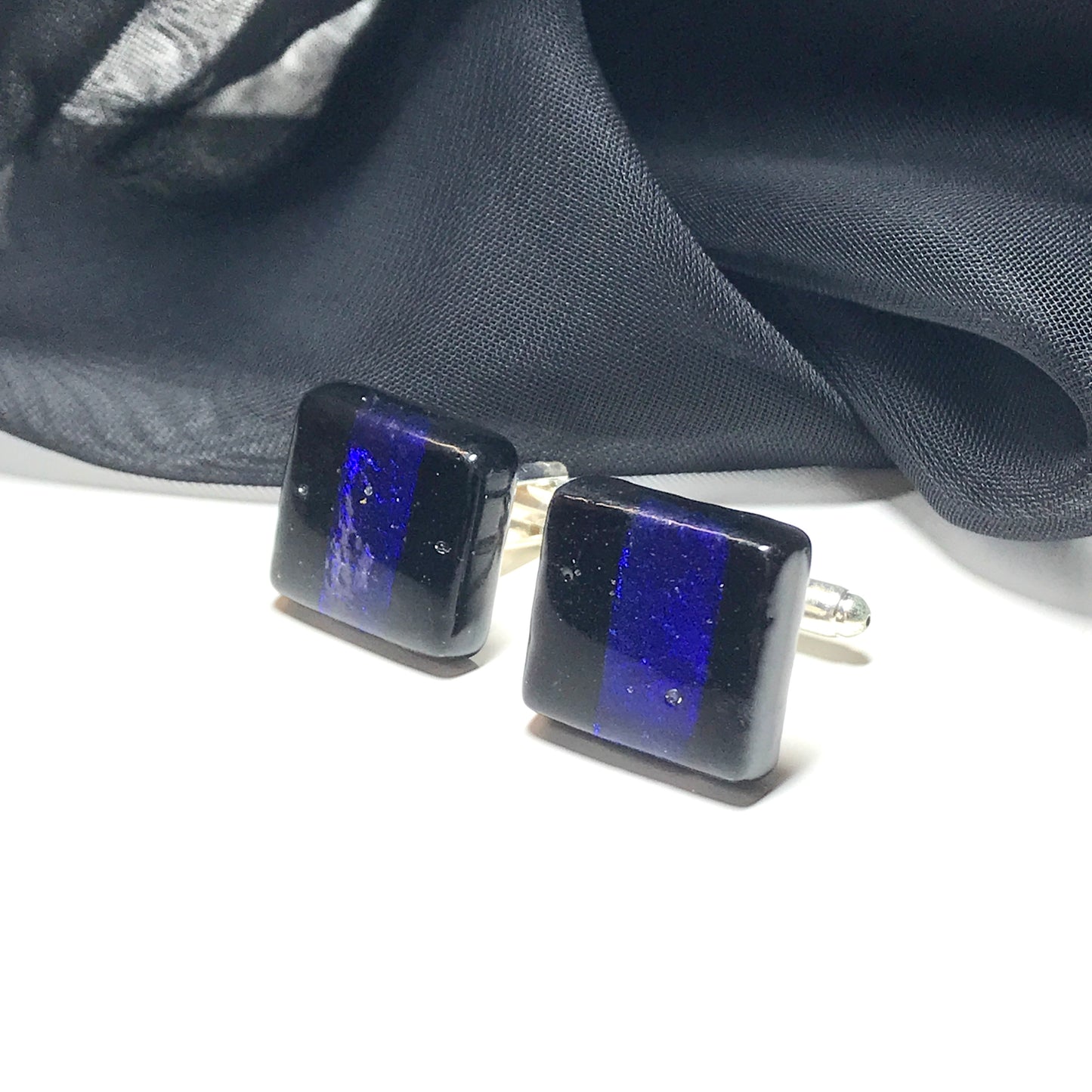 Dark Blue Black Murano Glass Cufflinks