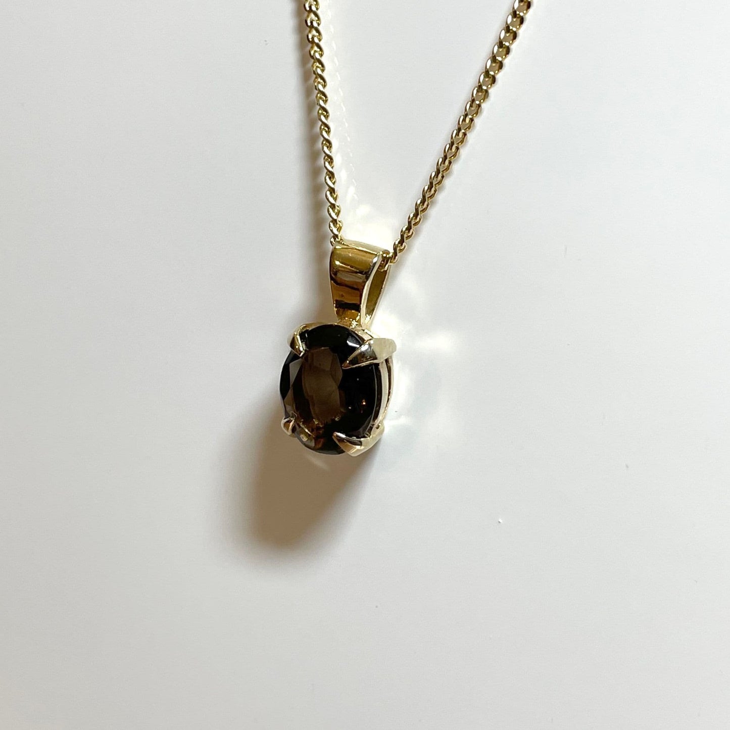 Dark Smoky Quartz Yellow Gold Oval Necklace