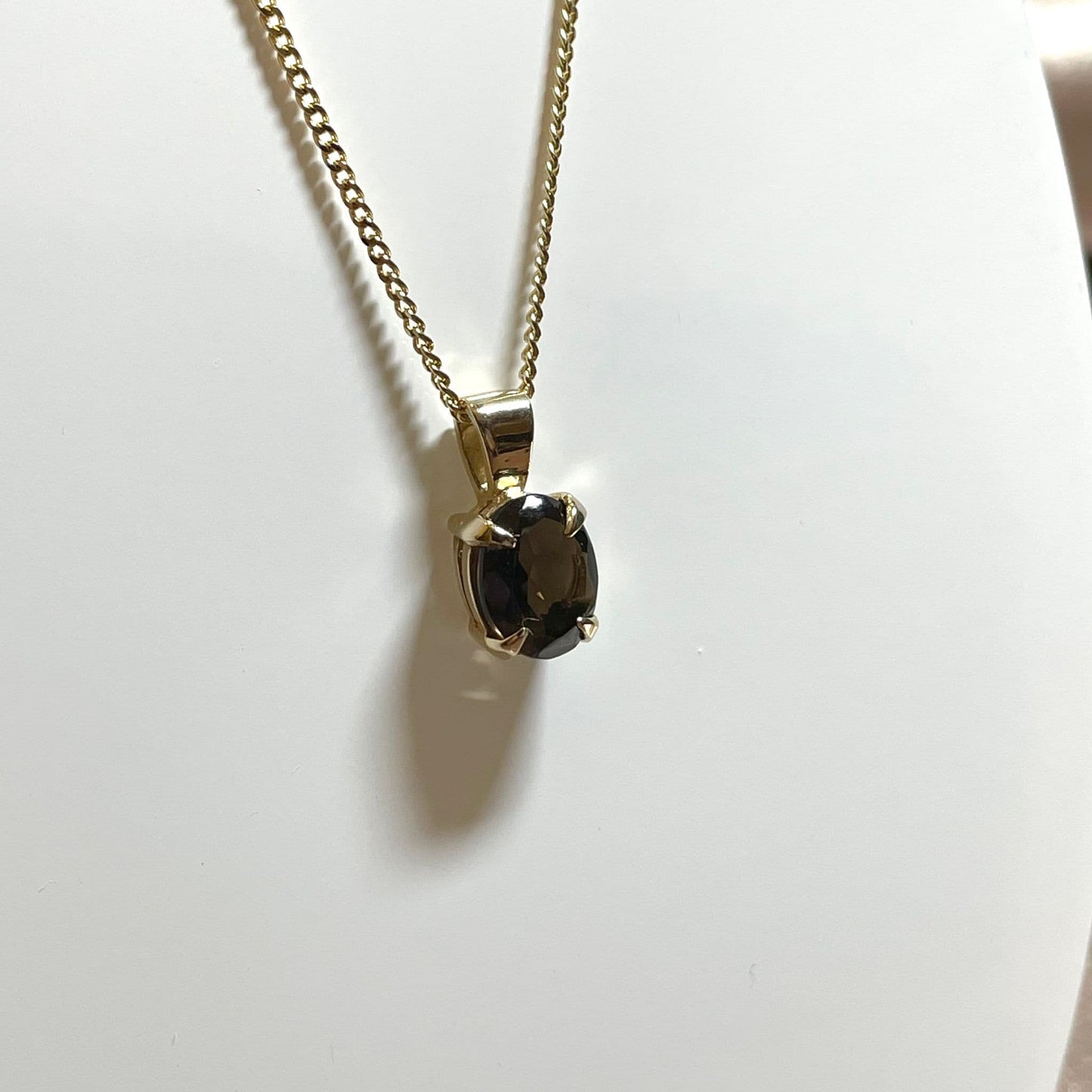 Dark Smoky Quartz Yellow Gold Oval Necklace