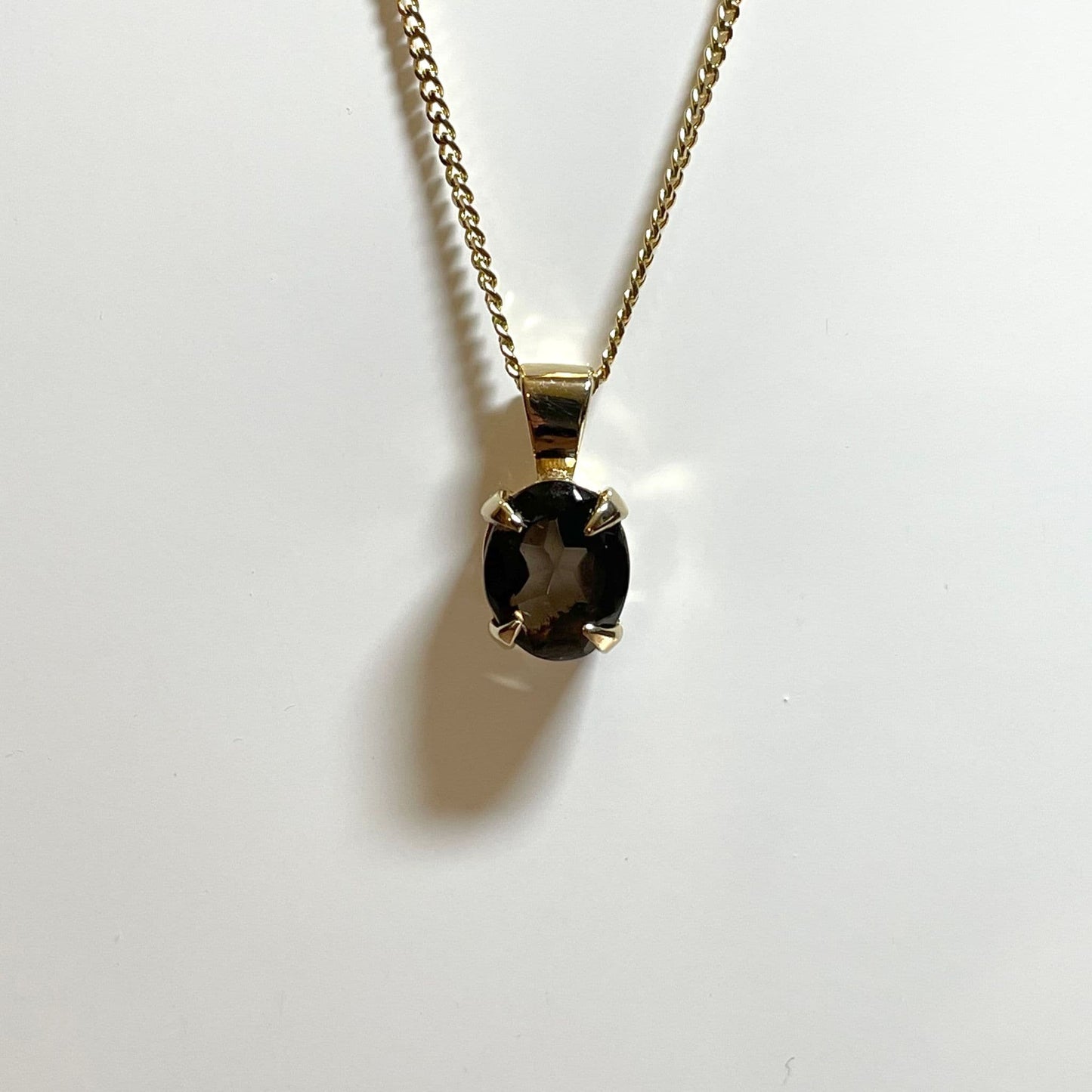 Dark Smoky Quartz Yellow Gold Oval Necklace