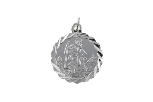 Decorated Round Sterling Silver St. Christopher Including Chain