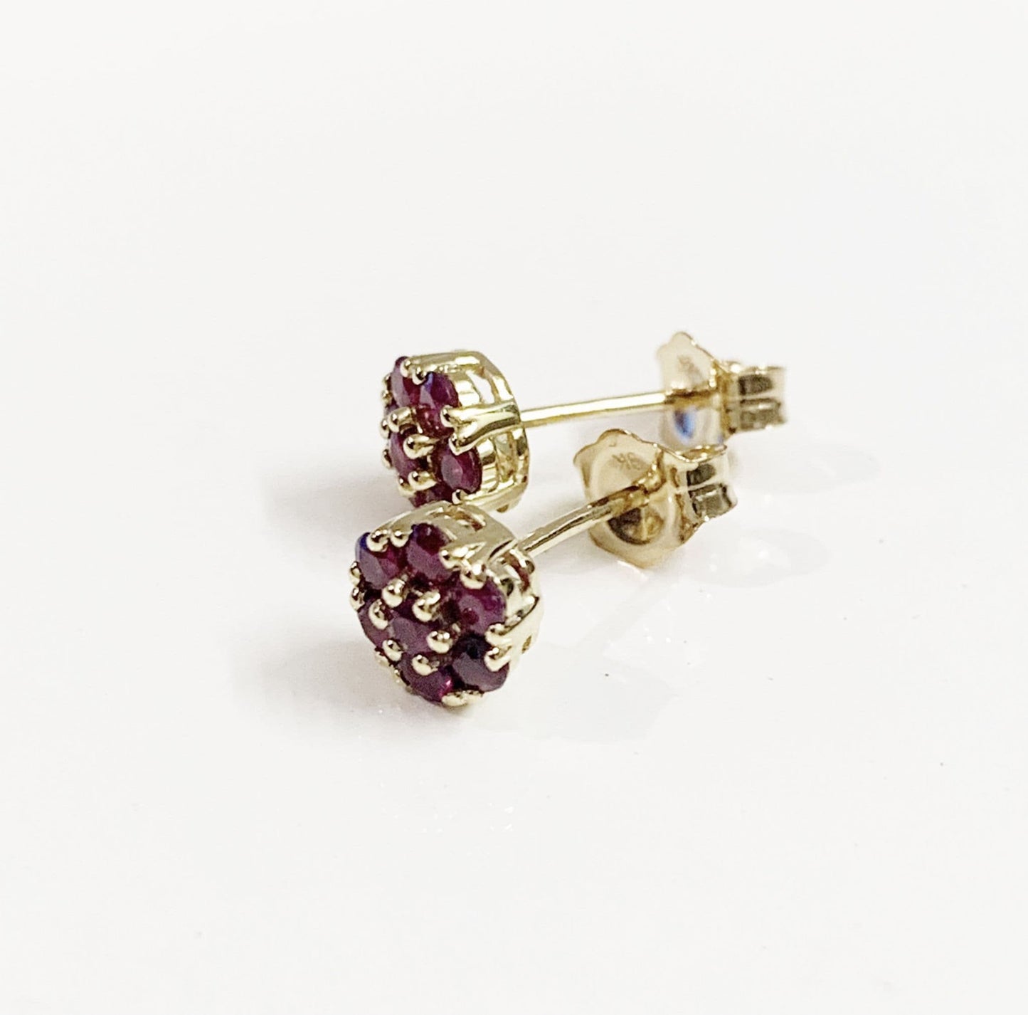 Real ruby earrings daisy cluster yellow gold stud