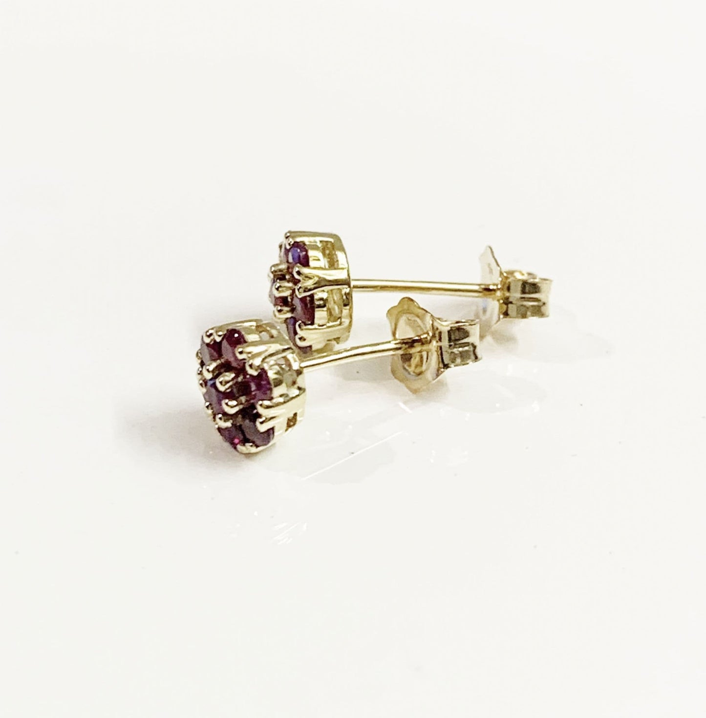 Real ruby earrings daisy cluster yellow gold stud