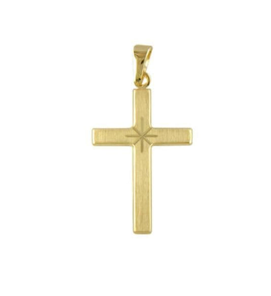 Diamond cut frosted solid yellow gold cross