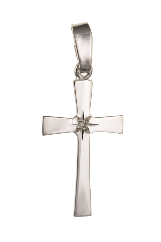 Diamond set sterling silver plain cross including chain