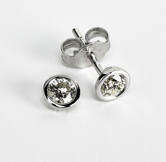 Diamond Stud Earrings Rubbed Over Single Stone Smooth Setting 30 Points