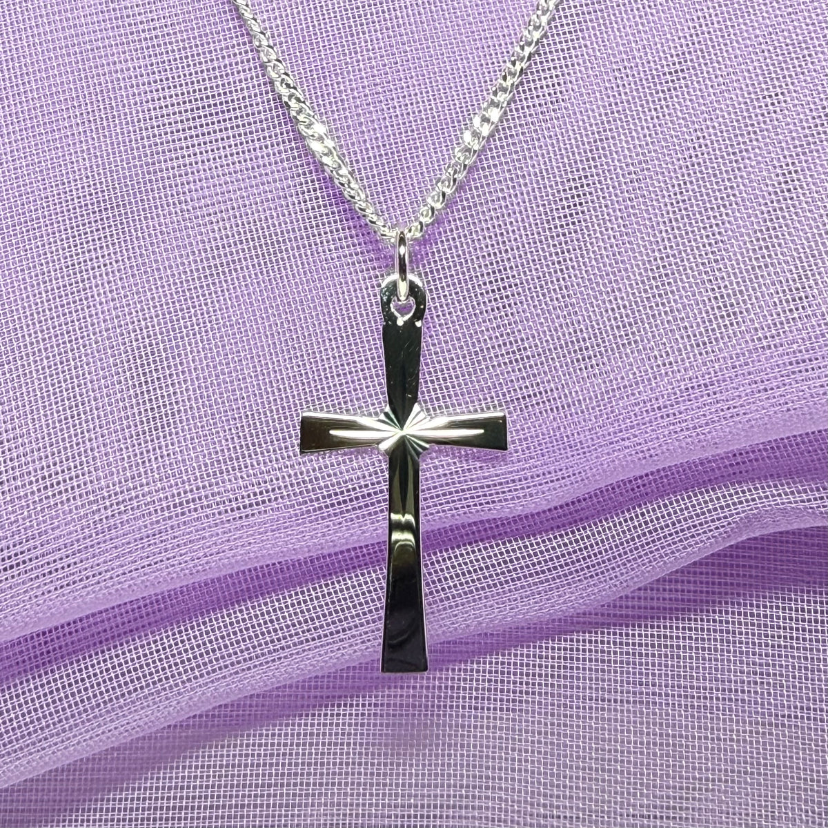 Diamond Cut Cross Necklace Including Chain
