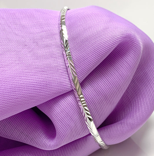 Diamond cut 3 mm solid sterling silver round slave bangle