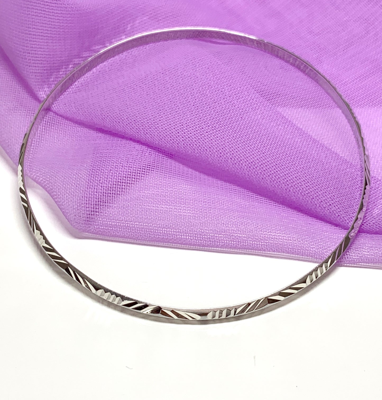 Diamond cut 3 mm solid sterling silver round slave bangle