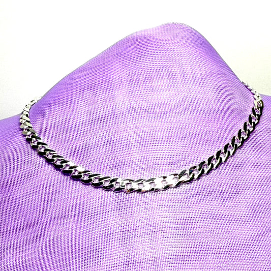 Diamond cut flat curb link solid sterling silver ladies bracelet