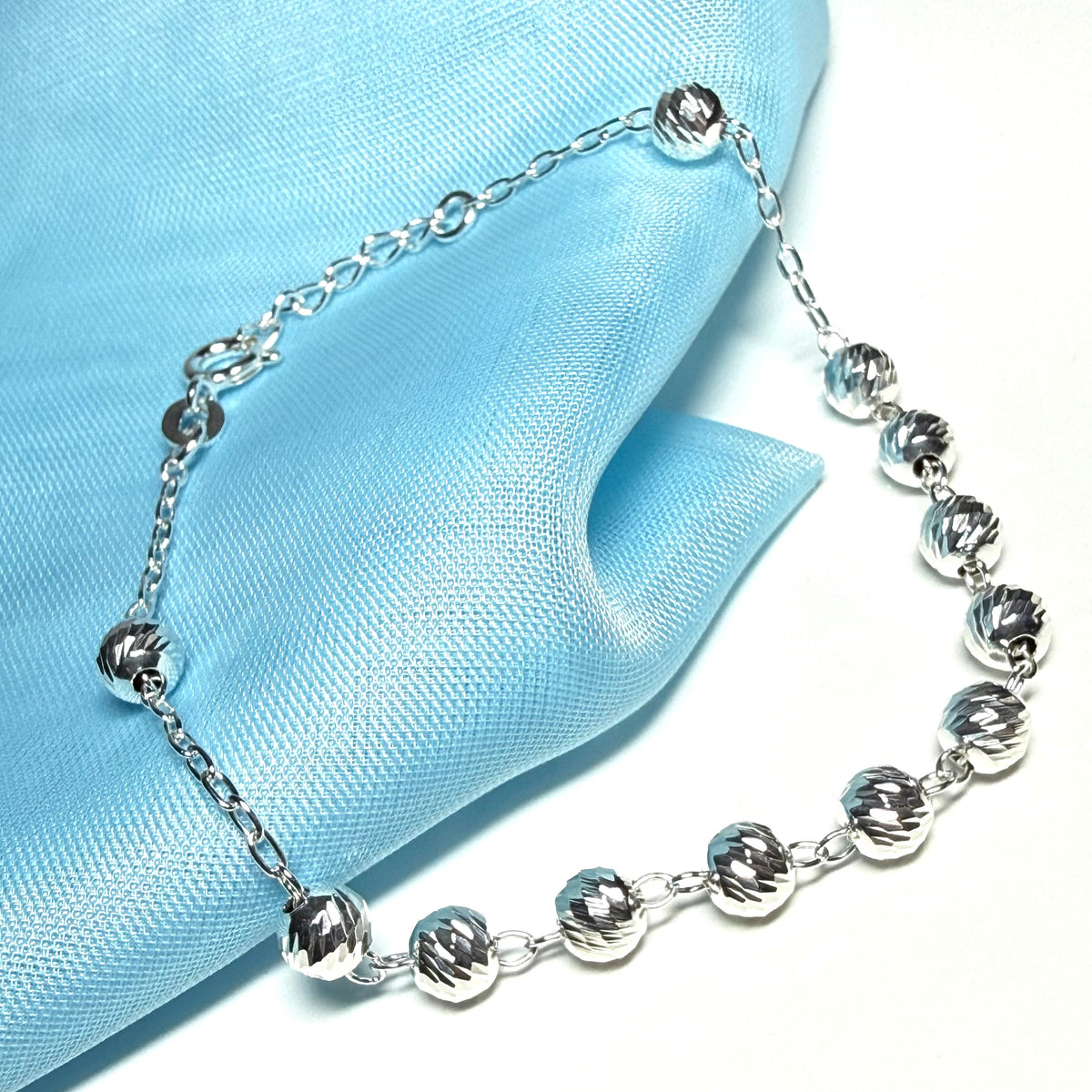 Patterned ball bobble shaped charm bracelet ladies solid sterling silver