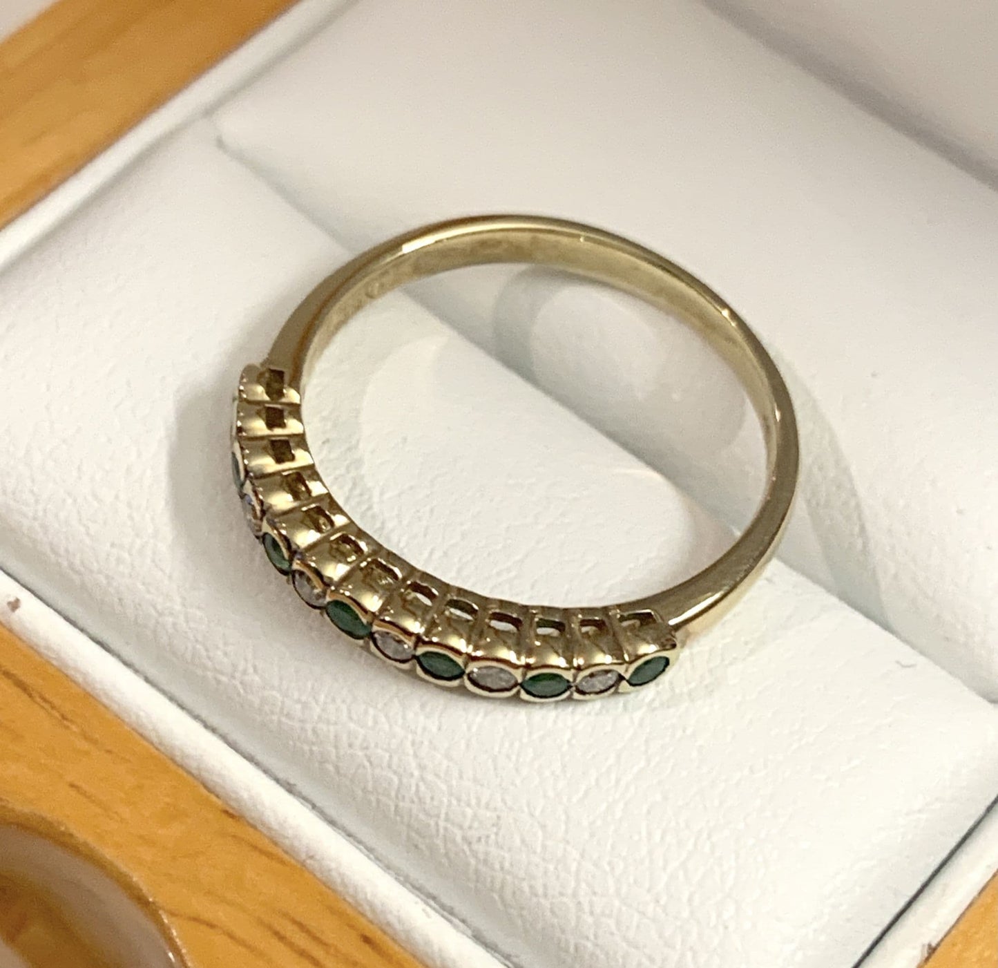 Green Emerald And Diamond Smooth Rubbed Over Eternity Ring
