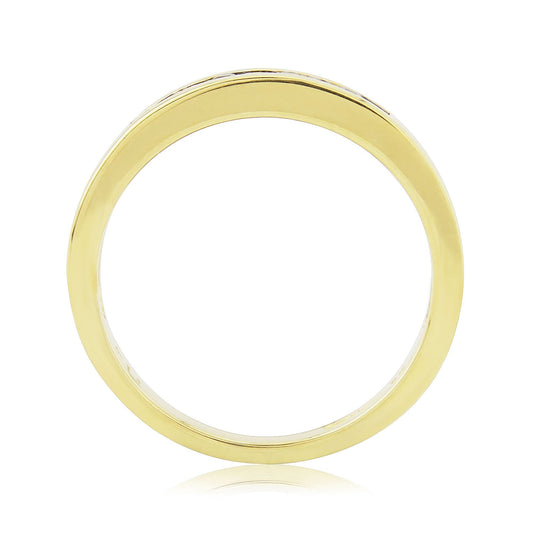 Sapphire And Diamond Channel Set Square Princess Cut Yellow Gold Eternity Ring