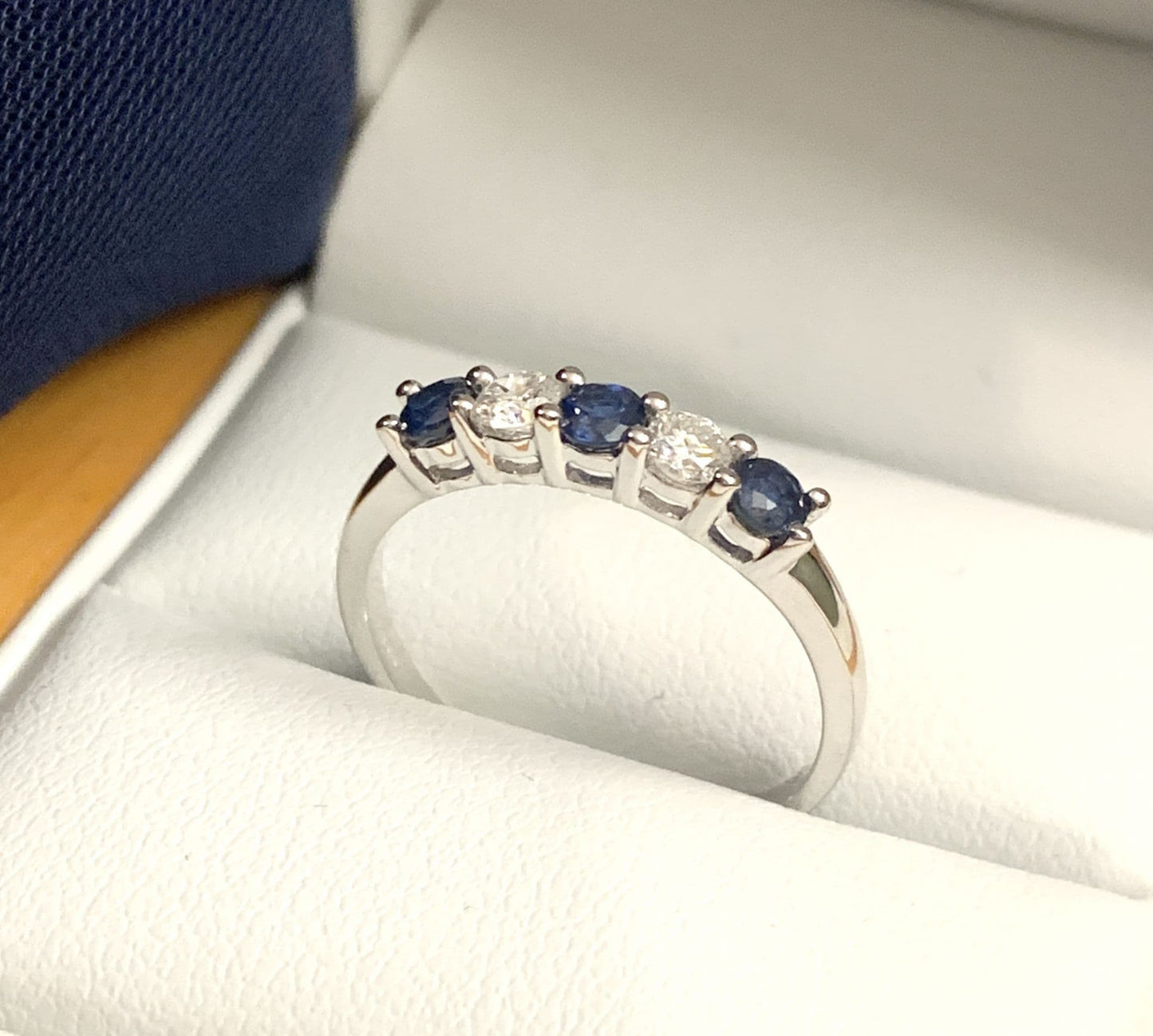 Blue Sapphire And Diamond Claw Set Eternity Ring White Gold