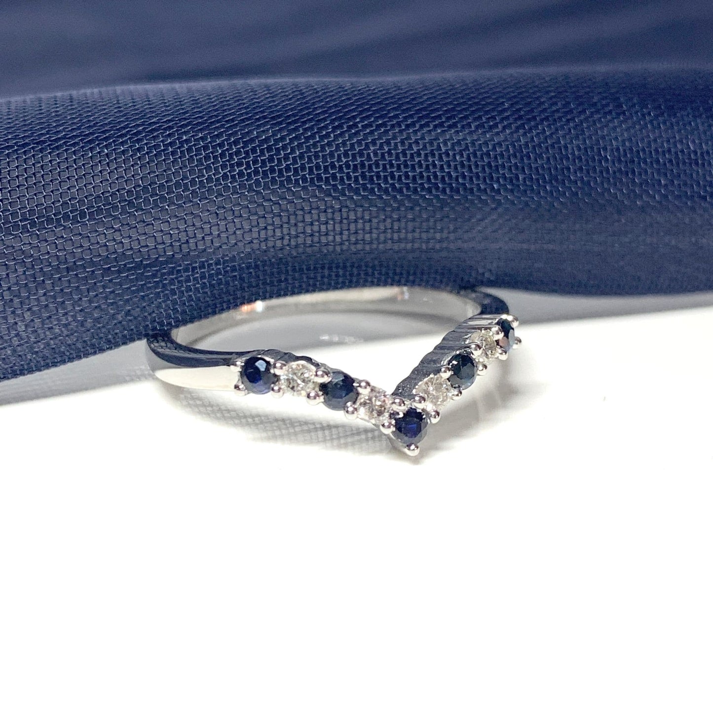 White Gold Sapphire And Diamond Wishbone Ring