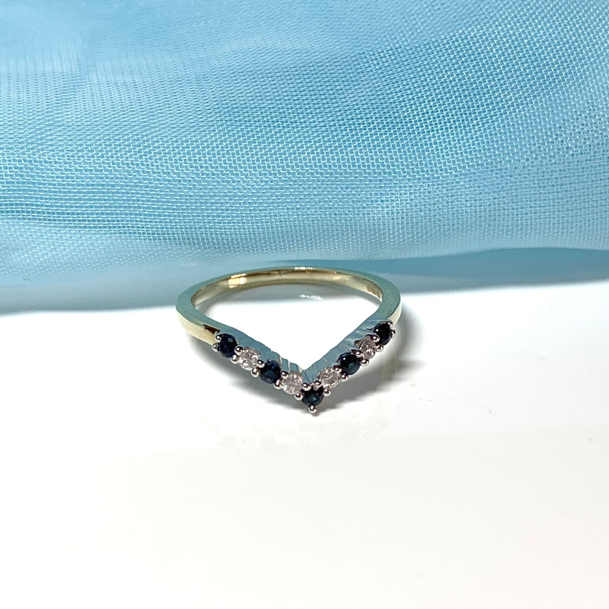 Yellow Gold Sapphire And Diamond Wishbone Ring
