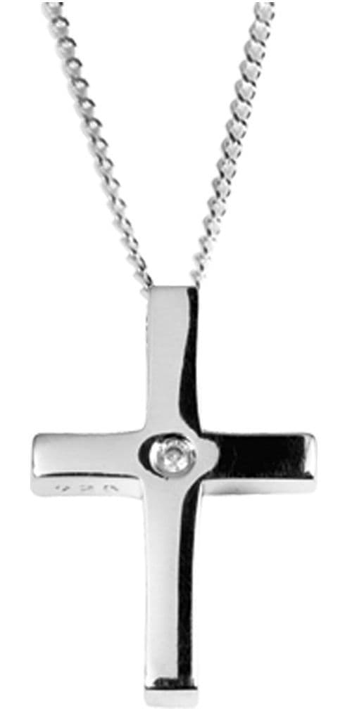 Diamond cross sterling silver polished necklace