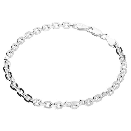 Diamond cut anchor link solid sterling silver ladies bracelet