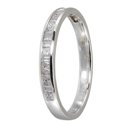 White gold baguette and princess cut diamond eternity ring