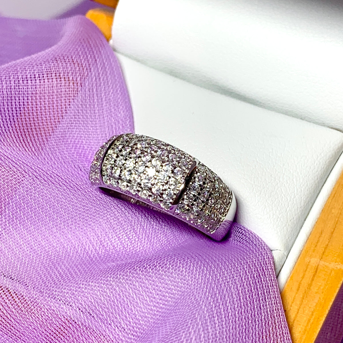Domed Five Row Sterling Silver Cubic Zirconia Ladies Ring