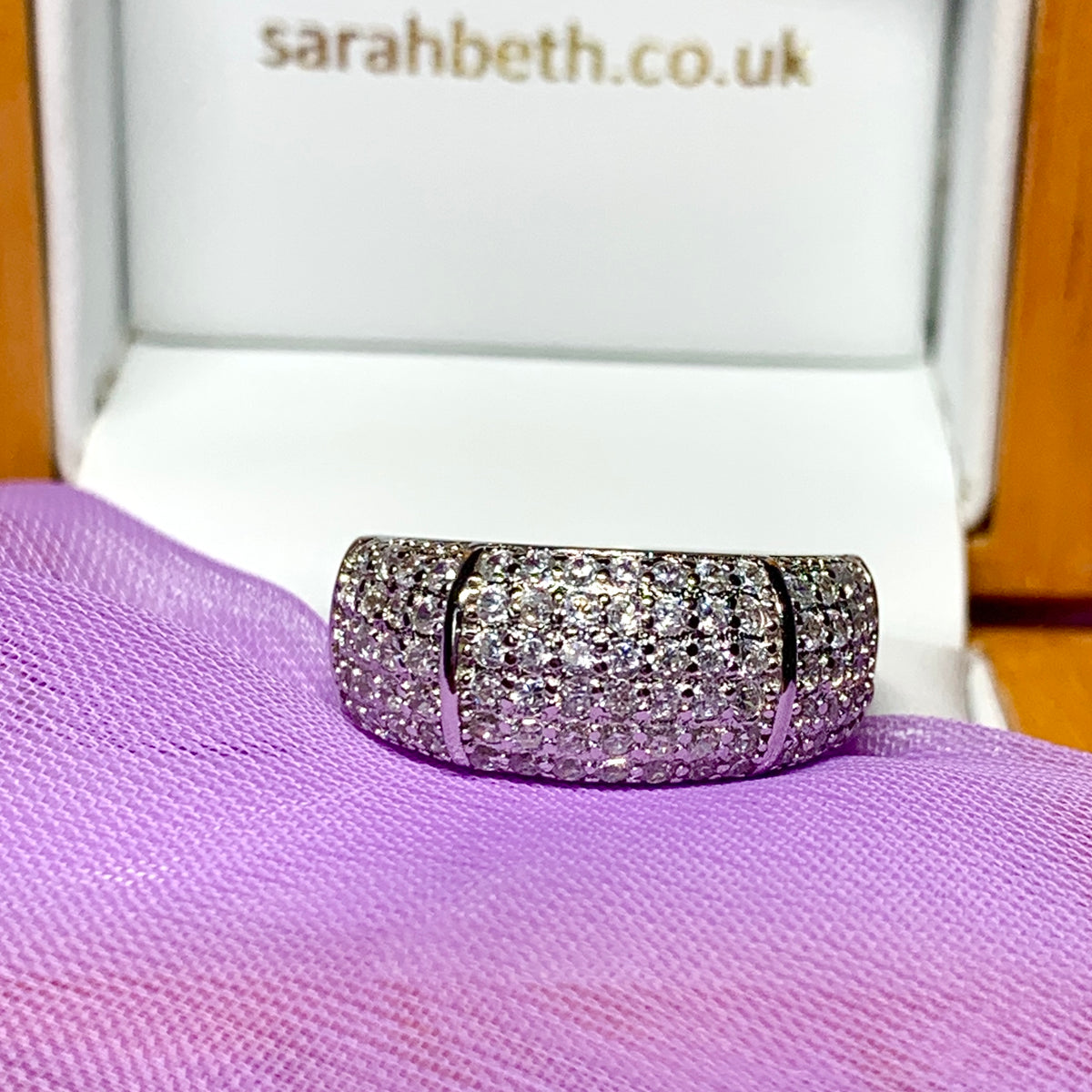 Domed Five Row Sterling Silver Cubic Zirconia Ladies Ring