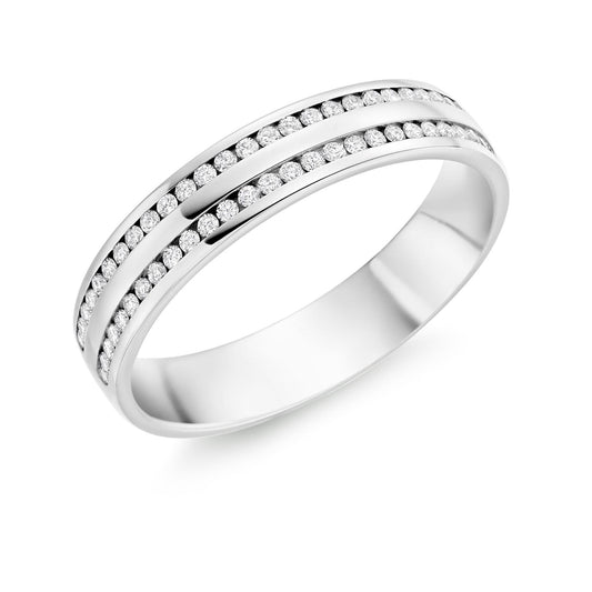 Double Row Platinum Diamond Channel Set Wedding Ring