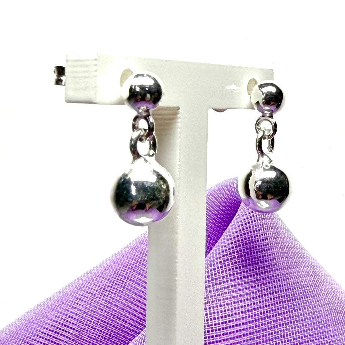 Ball ball drop earrings sterling silver plain polished