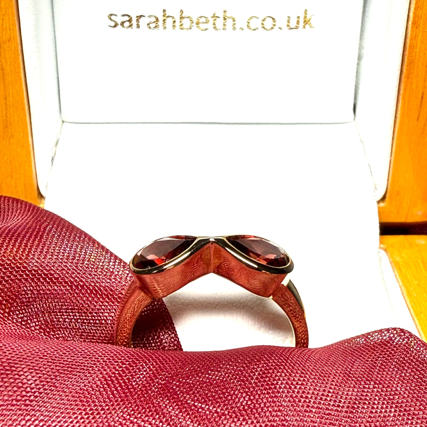 Double real pear cut red garnet dress ring sterling silver cocktail