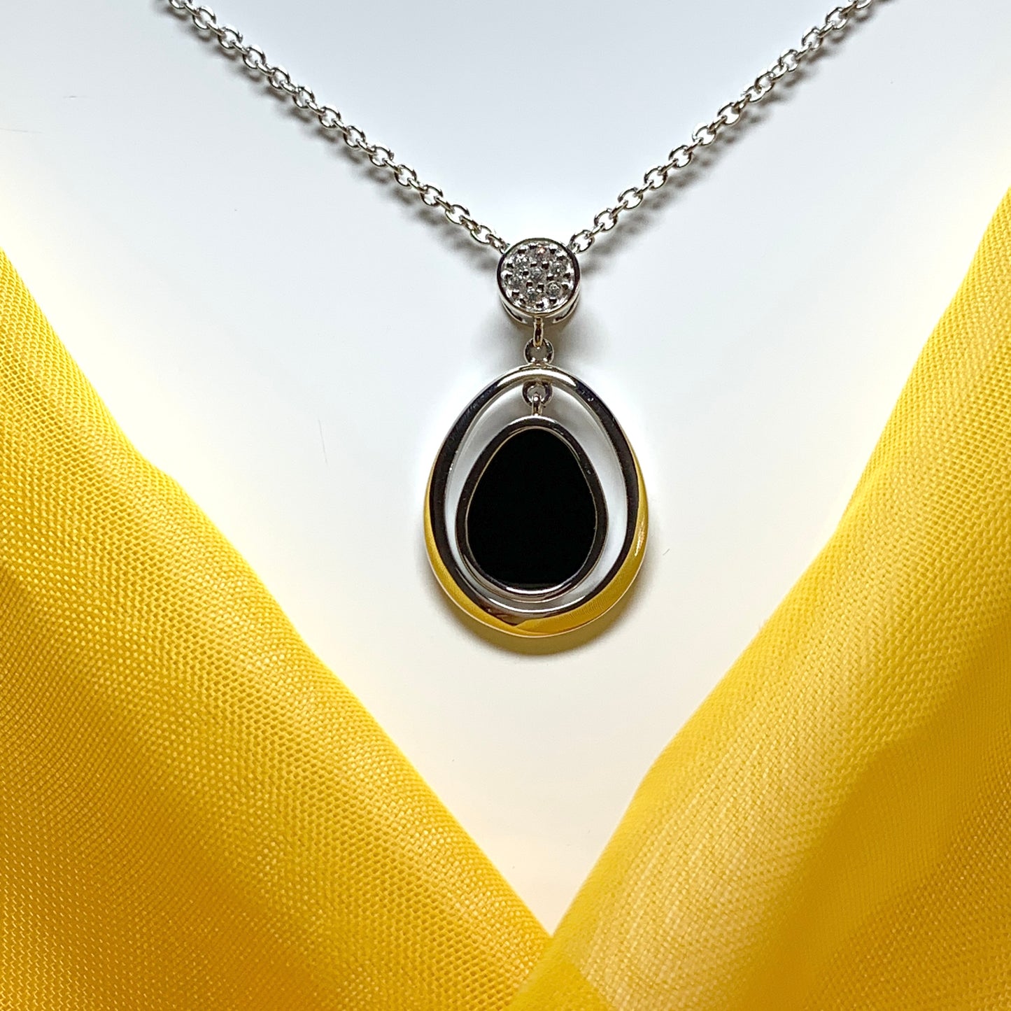 Double oval black onyx sterling silver necklace