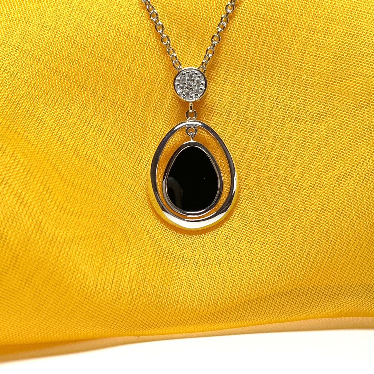 Double oval black onyx sterling silver necklace