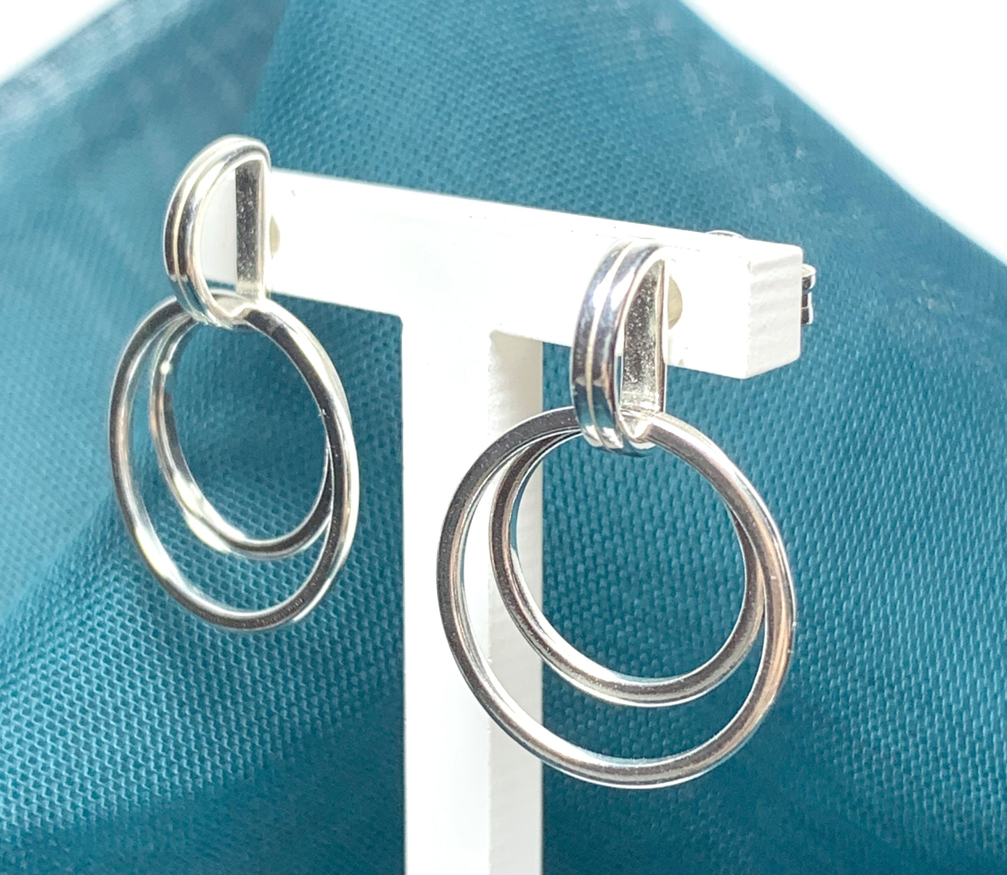 Double round shaped sterling silver drop earrings