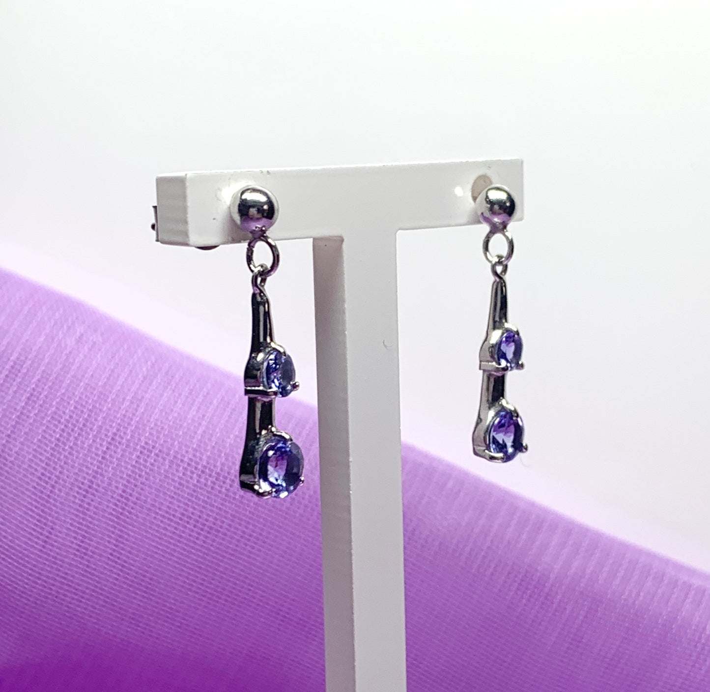 Double real tanzanite white gold earrings drop