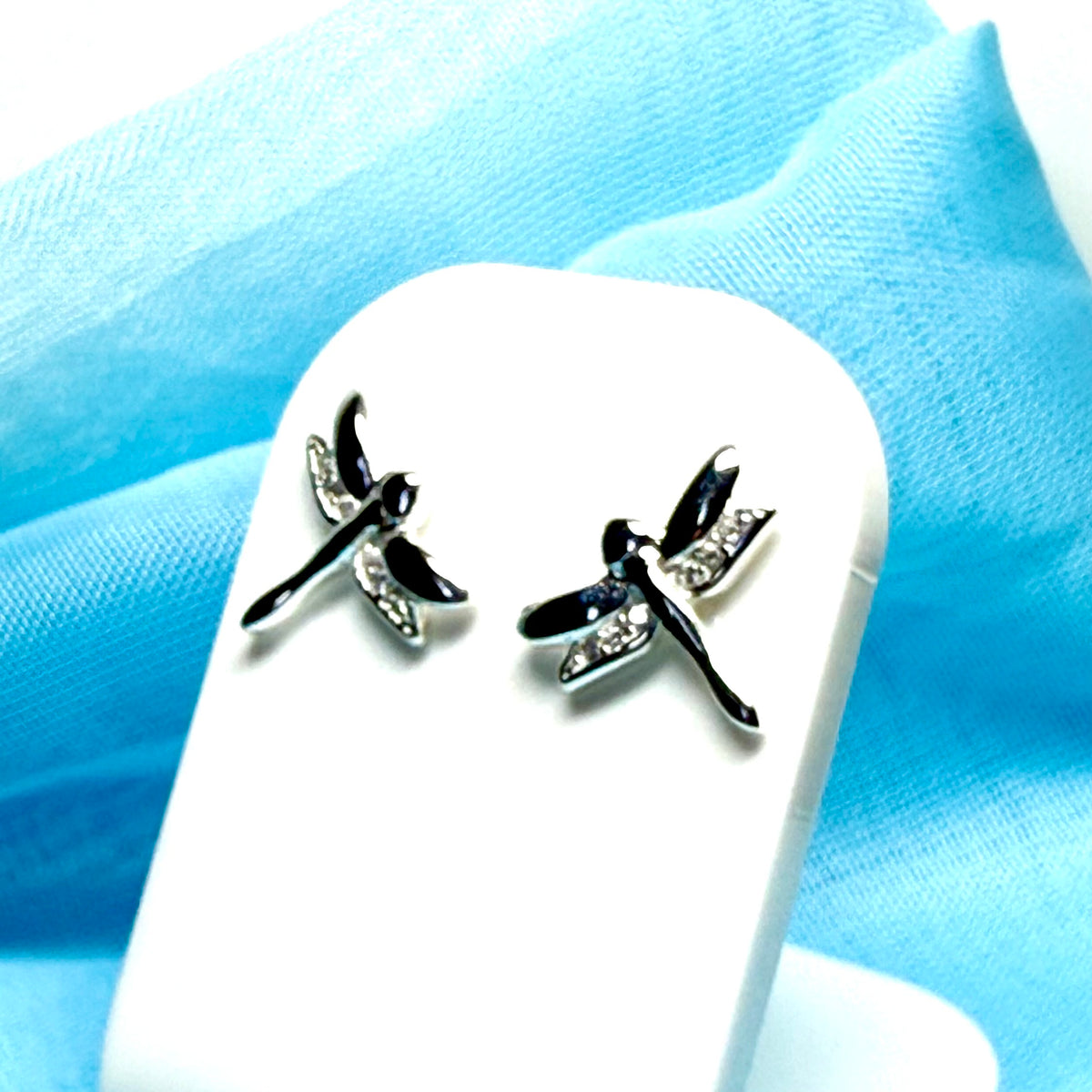Dragonfly stud sparkling earrings sterling silver cubic zirconia